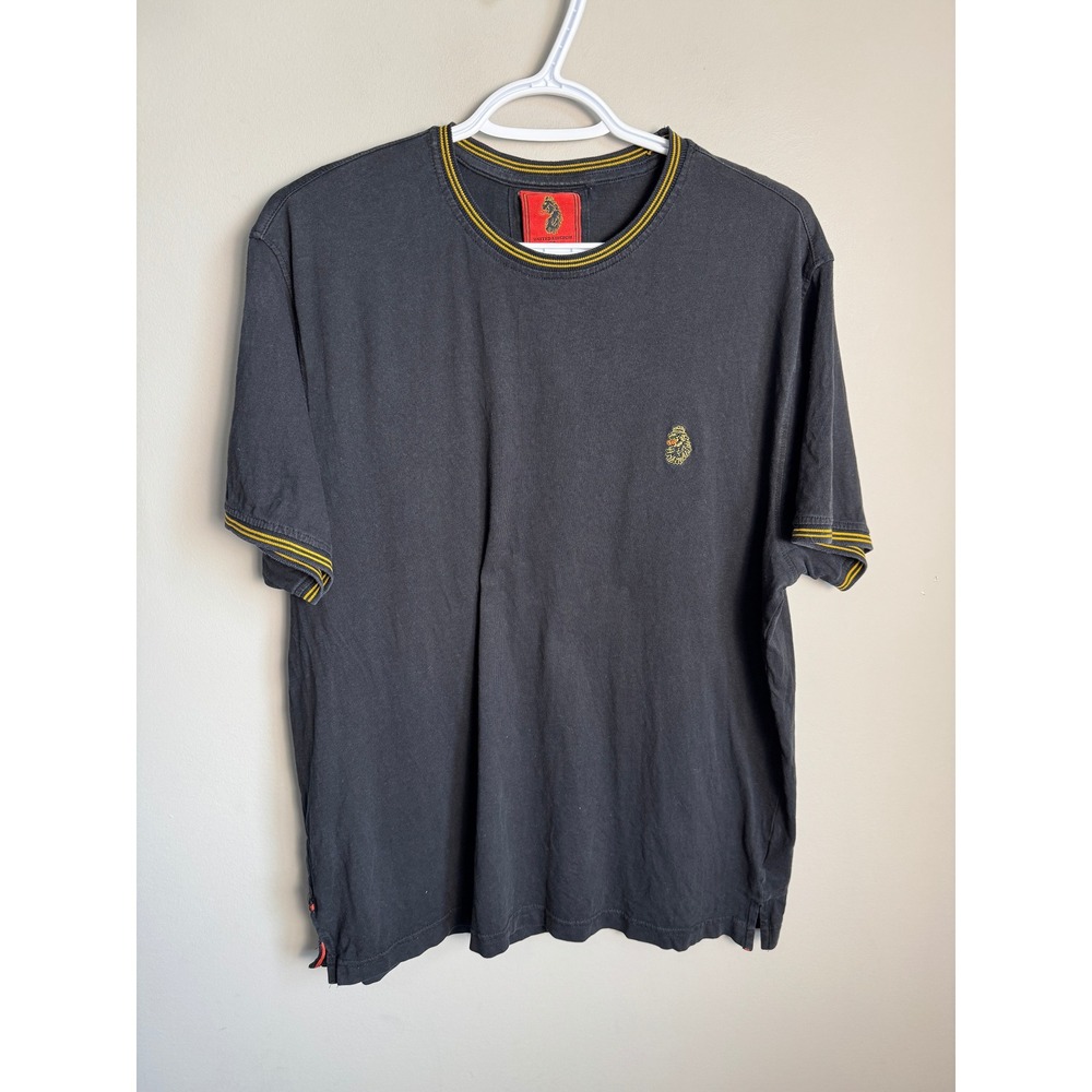 Luke 1977 Mens Black Tipped Ribbed Logo T-Shirt M British Casual Streetwear